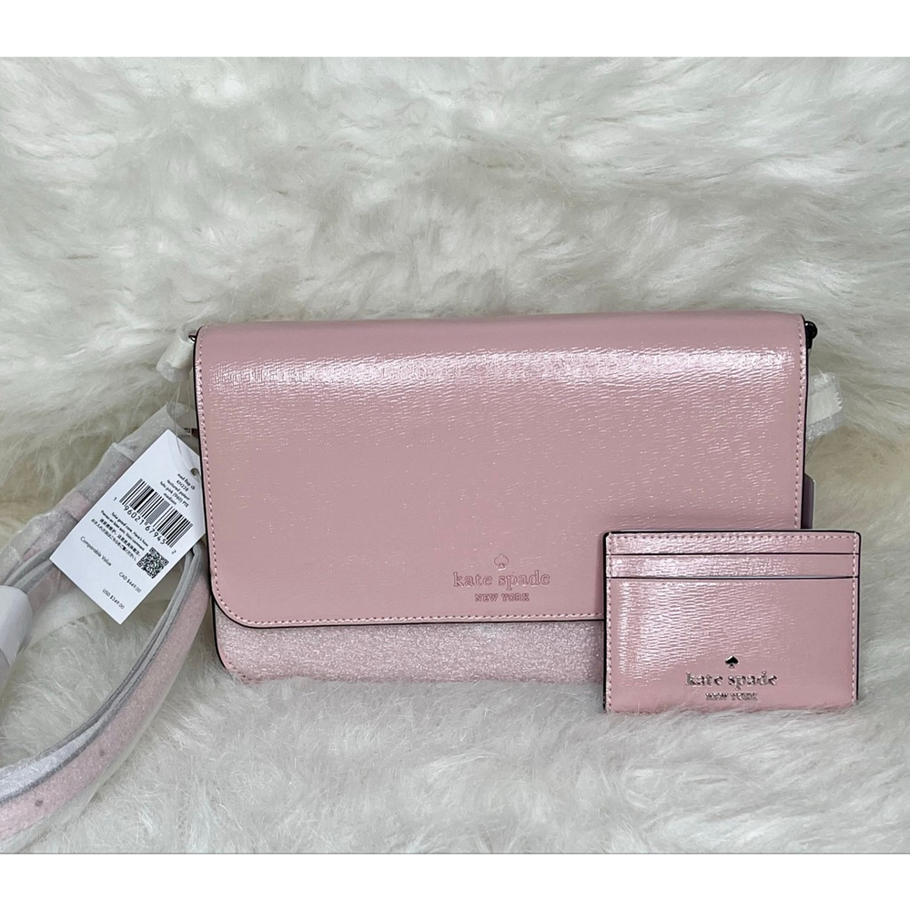 Women's Kate Spade Pink Textured Patent Madison Medium Flap Crossbody Bag